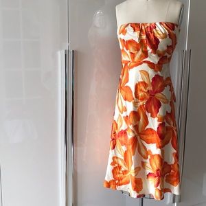 Silk lined hibiscus print dress
